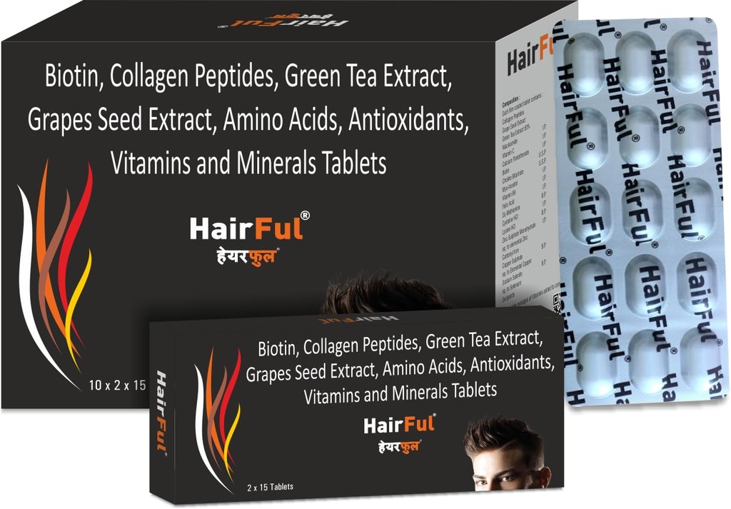 HairFul Biotin Hair Tablets for Stronger | Shinier Healthy Hair | Hair Growth & Hair Fall Control | for Men and Women (Pack of 5) 75 Pc