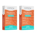 Omax3 Prebiotická a probiotická 50 miliárd CFU + kaskadrínska inulín, 10 kmeň, zníženie chuti do jedla, zažívacie ťažkosti, SIBO, leaky Gut, vaginálne pH, Acidophilus, Vegan, bez mlieka, bez lepidla, blistrové balenie (2 balenia)