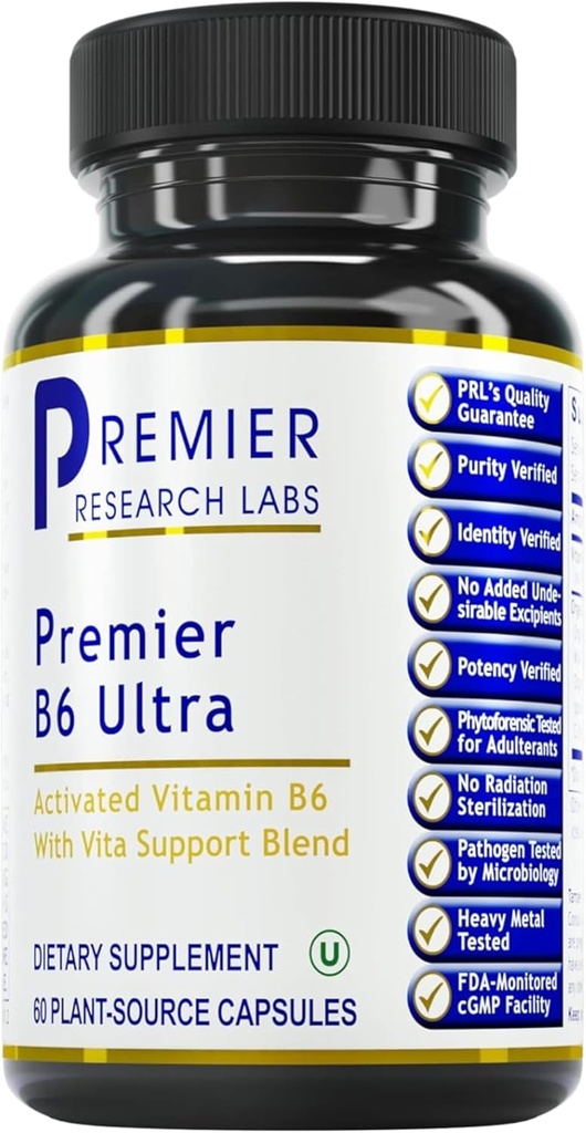 Premier Research Labs Premier B6 Ultra- P5P Vitamín B6, Pyridoxal 5 Fosfát B6 Vitamíny Supplement, 50mg B6 Per Capsule, Active Form for Energy Metabolizmus, & Brain Function - 60 Vegetariánske kapsule