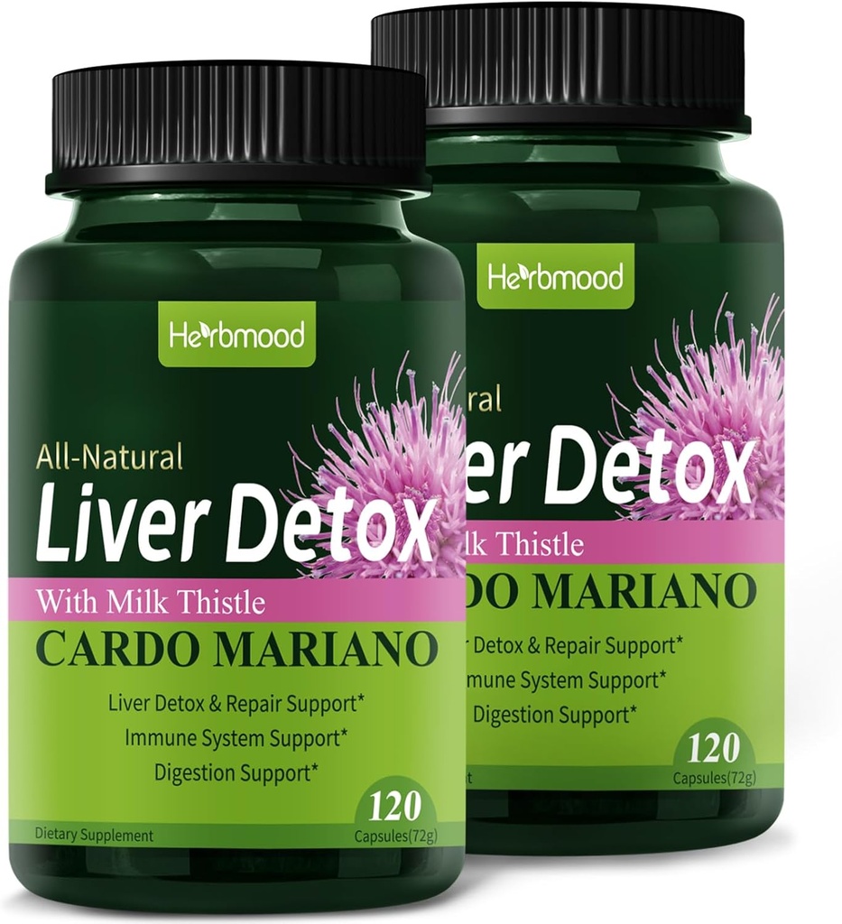 Herdmood Silymarin Milk Thistle Liver Detox Kapsule od Mastná pečeň, Alcachofa y Cardo Mariano con Silimarina para el Higado Graso, Pečeň Cleanse Detox & Repair Formula w/Artičoke Extract. 240Count