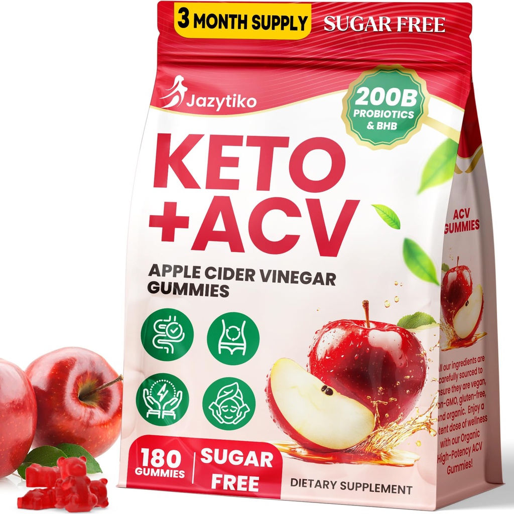 Apple Cider Ocogar Gummies, Advanced ACV Gummy s probiotikami, BHB, B12 a Keto Support - Keto Acv Gummies for Detox, Metabolizmus, zažívanie, Gut & Immune Health - Sugar Free, Vegan, 180 Counts