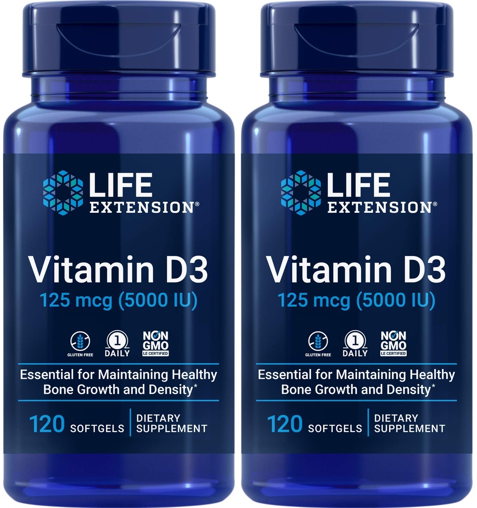 Predĺženie života Vitamín D3 5000 IU, 120 Softgels (dávka 2)