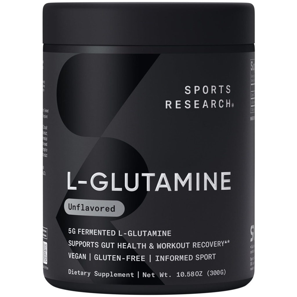 Sports Research® L-Glutamine - Cvičenie zotavenie, Immune Health & Gut Health Support - 5 G na obsluhu - 10.58 Oz