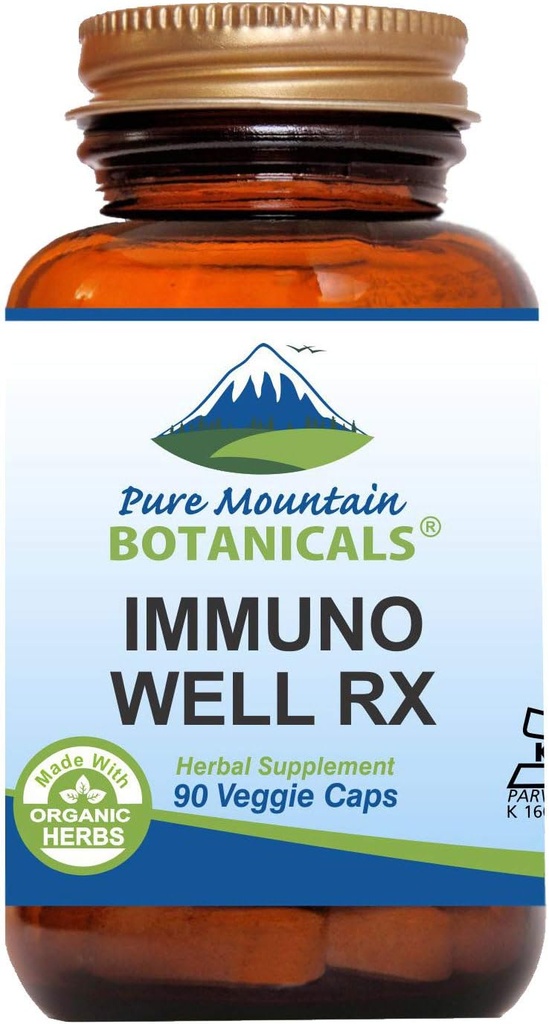 Pure Mountain Botanicals Immuno Well RX - Košer Caps s organickým Astragalus Echinacea Cesnak Maitake Shiitake Mushrom Honeysuckle & Beta Glucan