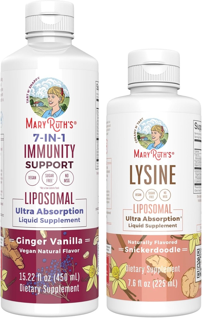 MaryRuth Organics Lysine Liposomal (Snickerdoodle) & Immunity (Ginger Vanilla) | Clean Label Project Verified® | Vitamins for Immune Support & Beauty | Vegan, Non-GMO, Gluten Free