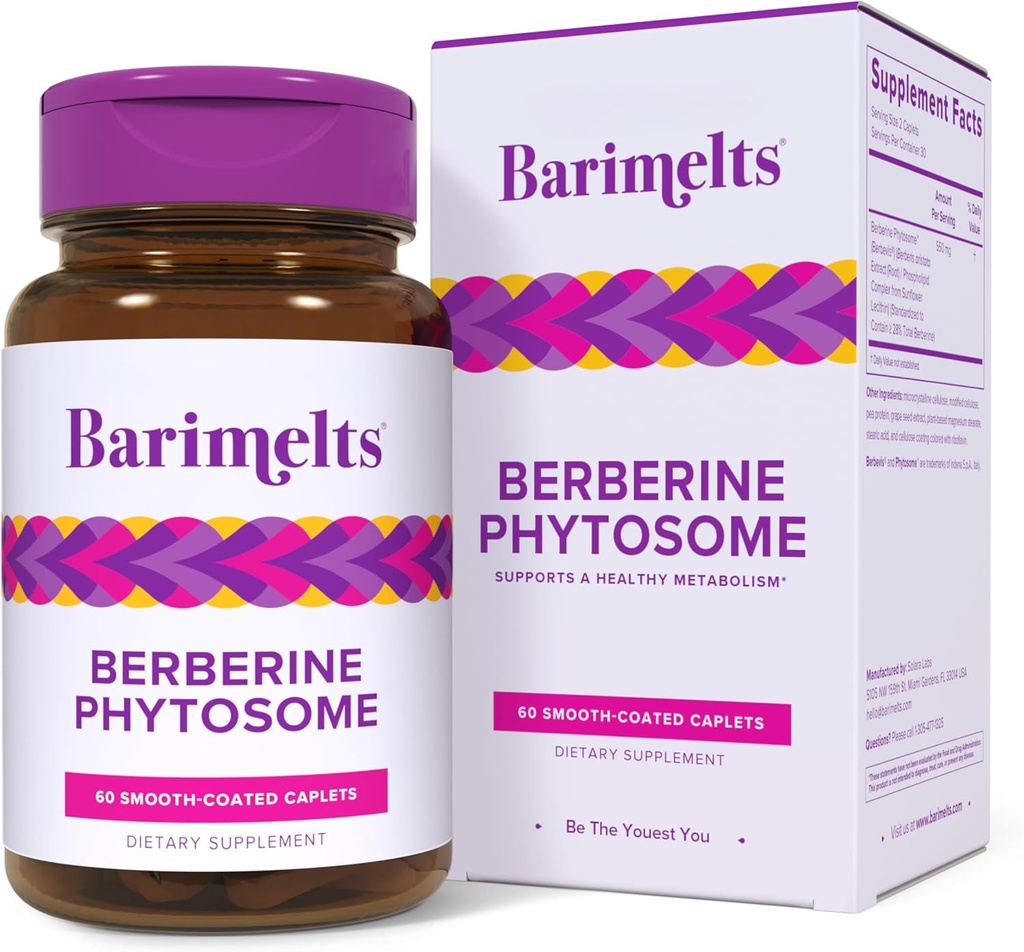 Barimelts Berberine Phytozome 550 mg pre GLP-1 užívateľov a Bariatrických pacientov - Podpora metabolizmu - 60 hladkých plaviek (1-Month Supply)