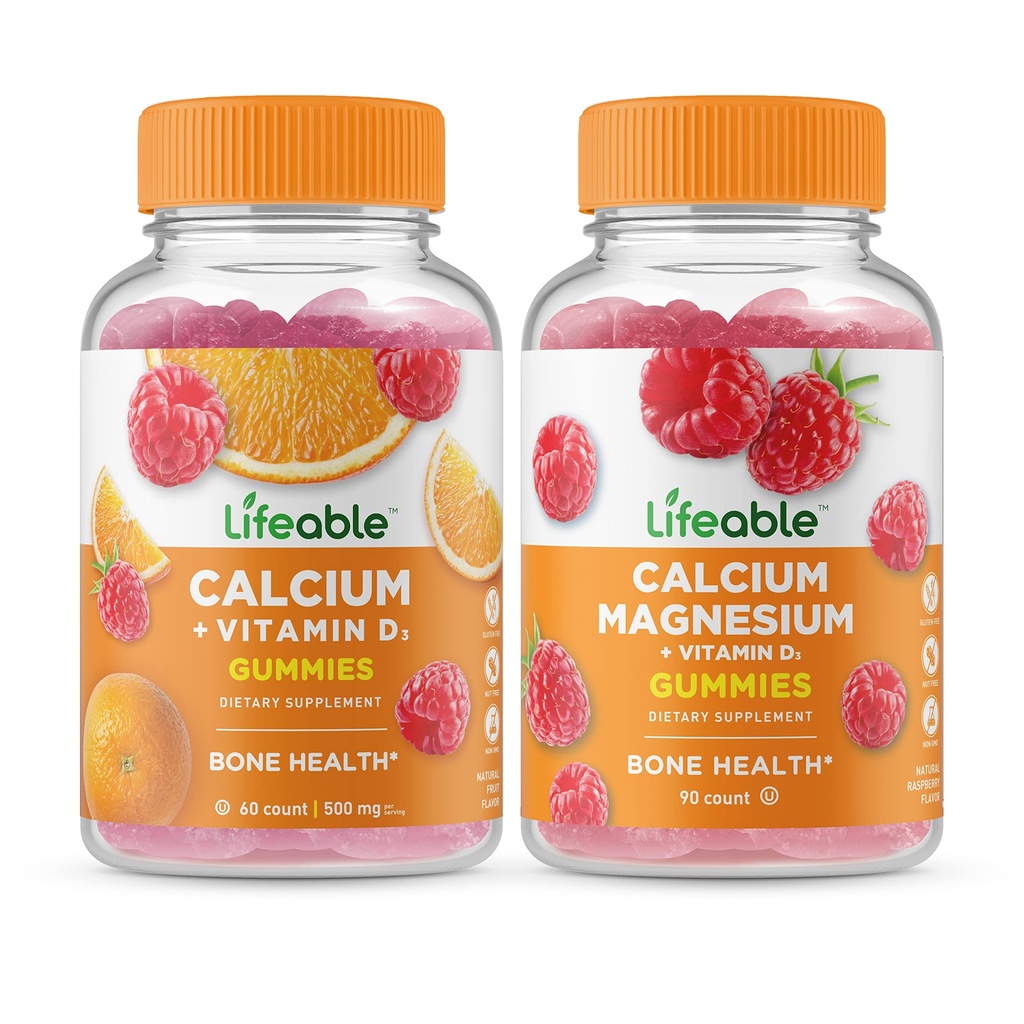 Životaschopný vápnik s vitamínom D + kalcium horčík, Gumičky Bundle - veľké ochutnávky, vitamínové doplnky, bez lepidla, bez GMO, žuvacie
