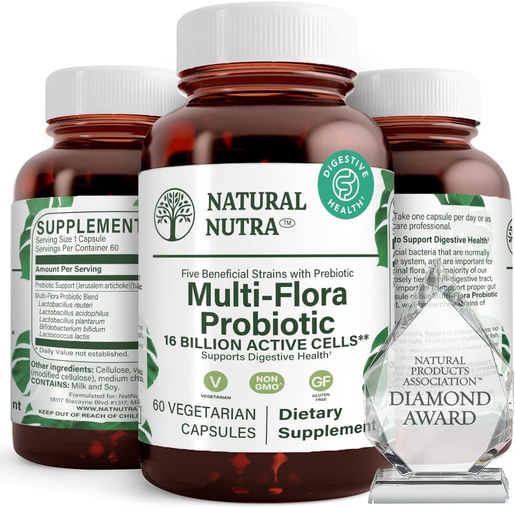 Natural Nutra Ultimate Flora Probiotic pre ženy a mužov, pomáha zlepšiť trávenie, prispieva k celkovému zdraviu, podporuje imunitný systém, Multi-kmeň s Lactobacillus, Acidophilus, 60 Kapsule