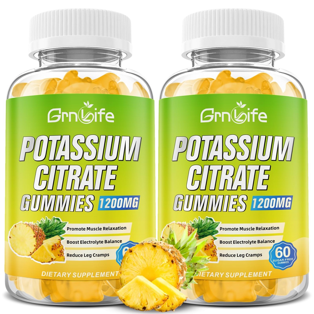 Dusičnan draselný Gummies, Draslík s vysokým obsahom draslíka Gummy 1200mg Podpora Noha Crumpy a zdravie svalov, pre dospelých a deti, Vegan, Ananásová chuť 120 Počet