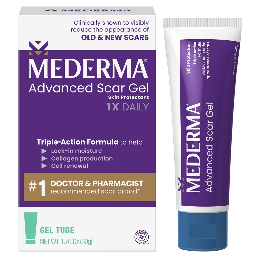 Mederma Advanced Scar Gel - liečba starých a nových jaziev, znižuje vzhľad jaziev z akné, chirurgia, popáleniny, zranenia a natiahnutie značky, 1,76 Oz (50g)