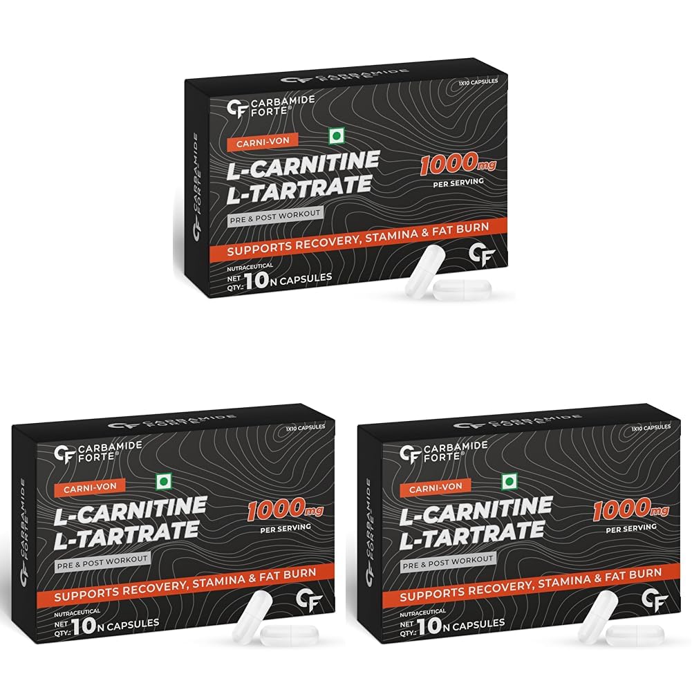 Carbamide Forte L carnitine L-Tartrate 1000mg Capsules for Men & Women | Pre Workout Supplement - 10 Veg Capsules (Pack of 3)