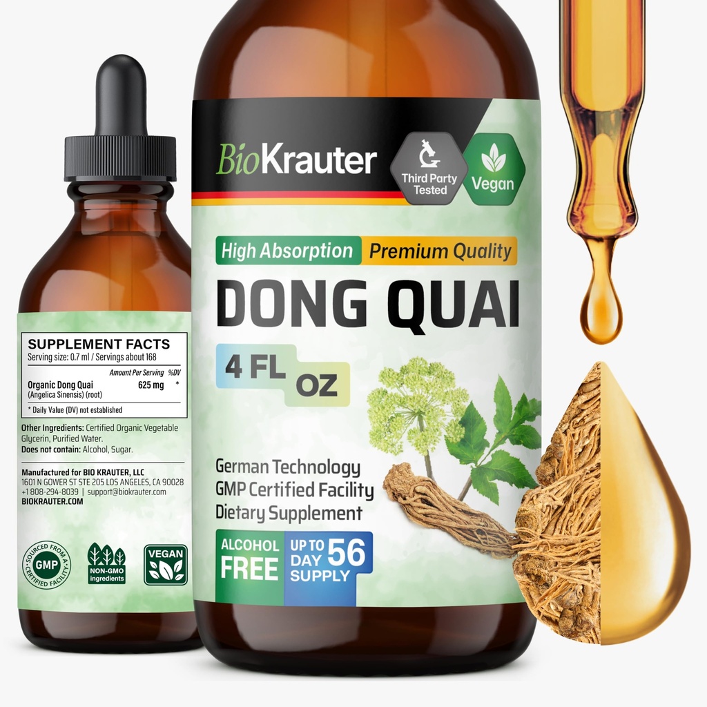 BIO KRAUTER® Menopauza Supplements for Women* - Dong Quai Drops 4 Fl.Oz 56 Days of Supply - Vegan Angelica Root Tinture for Menopause Support - Alkohol & Sugar Free - Relaxation & Women's Wellness
