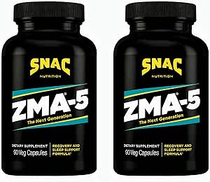 SNAC ZMA-5 doplnok pre spánok, podpora svalovej obnovy a rastu, imunitná podpora, a reštauračný spánok so zinkom, horčíkom a 5-HTP, po tréningu, pred posteľou ZMA doplnky 180 Počet (2 balenia)
