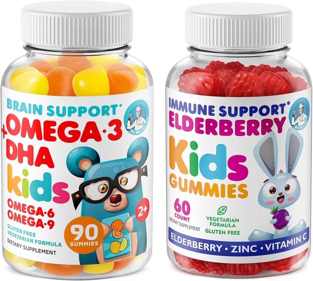DR. MOTZ Cardio & Immune Boost Duo - Deti Omega 3 Gummy (90 Počet) s bazových Gumies pre deti (60 Počet)