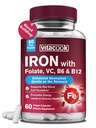 Železo doplnok pre ženy a mužov, železo bisglycinát s vitamínom C, B6, B12, folát, Žalúdok priateľsky, non-Konzultácia, zdravie krvi a energie Boost, 60 Vegan Caps