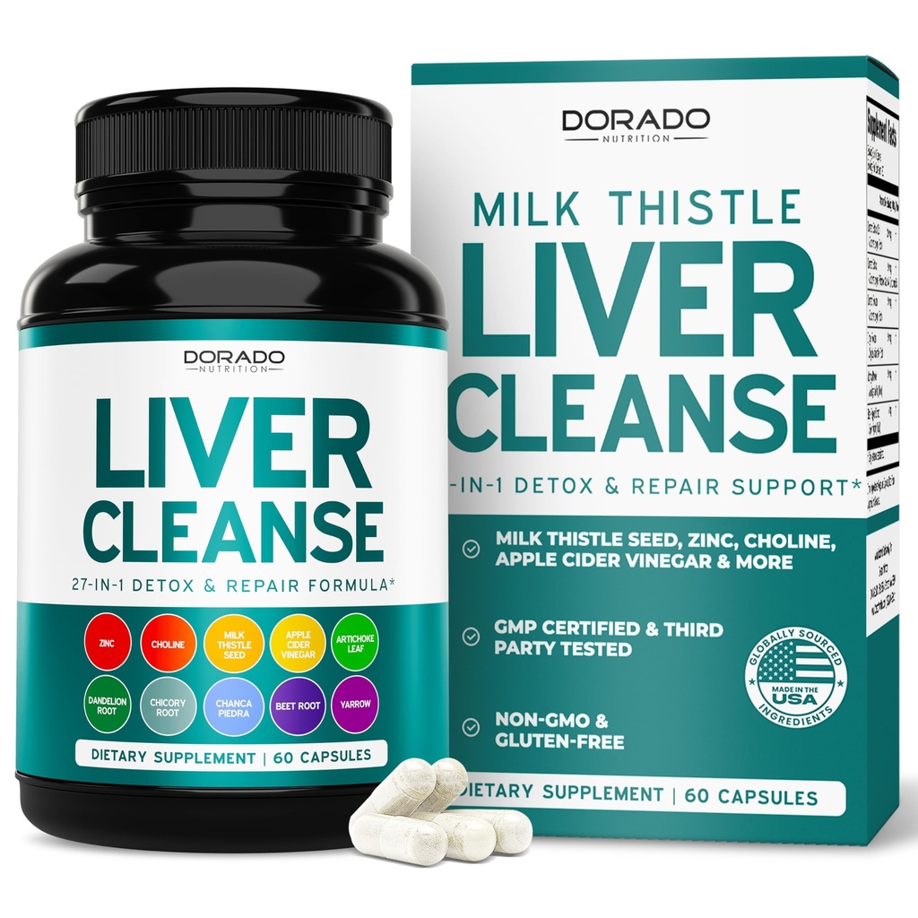 Pečeň Clean Detox & Repair 27 v 1 Vzorec - Mlieko Thitle, Púpava Root, Turmerica, Artičoky Extract & More - Pečeň Detox Suplement Suplement - 3. Party Tested, Vegan Safe & USA Made (60 Počet)