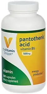 Vitamín Shoppe Kyselina pantoténová 500MG, s vitamínom B5, podporuje výrobu energie a vlasy, koža, nechty, raz denne (300 kapsúl)