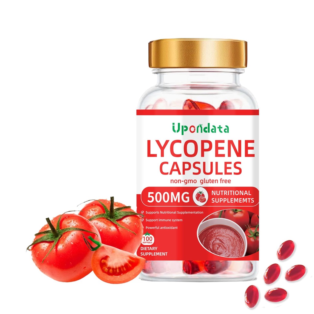 Lykopén Kapsule - 500mg /100 Softgels Natural Tomato Extract Organic Complex Formula Supplement - Gluten-free, non-GMO (1 balenie)