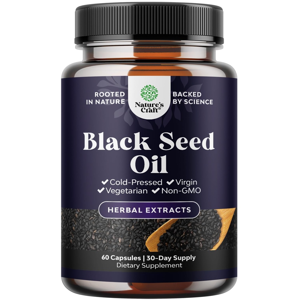 Vegan Black Seed Oil Kapsule - Cold Pressed Nigella Sativa Black Cumin Seed Oil Kapsule s Omega 3 6 9 Antioxidanty a tymochinón pre rast vlasov Imunitná podpora Joint Health and Digestion