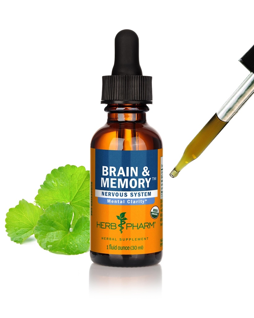 Herb Pharm Organic Nootropic Brain & Memory Supplement with Ginkgo Biloba Liquid Extract: Rýchla absorpcia pre podporu duševného zaostrovania, Ginkgo Supplement, Vegan, Gluten-free, non-GMO, 1 Oz