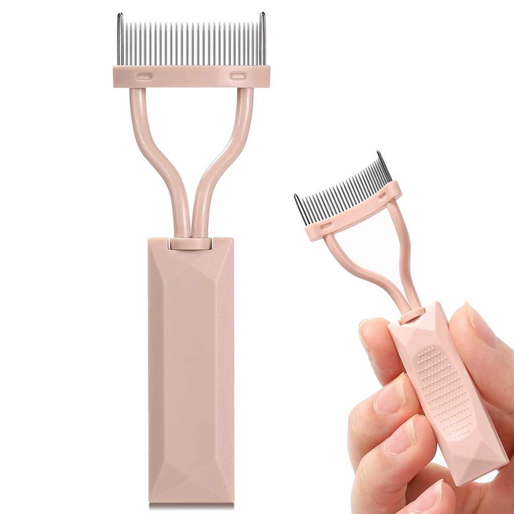 Očné riasy Comb Separátor, Arc Definer Lash Comb Mascara Comb Applicátor s krytom, Eye Cosmetic Brush Tool (Nahé ružové)