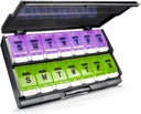 Extra veľké týždenné pilulky Organizátor 2 časy za deň - Remtise Am / Pm Daily Pill Case Organizátor, Tlačidlo 7 deň pilulka pre pilulky / Vitamin / Cod pečene olej / Doplnky (Purple & Green)