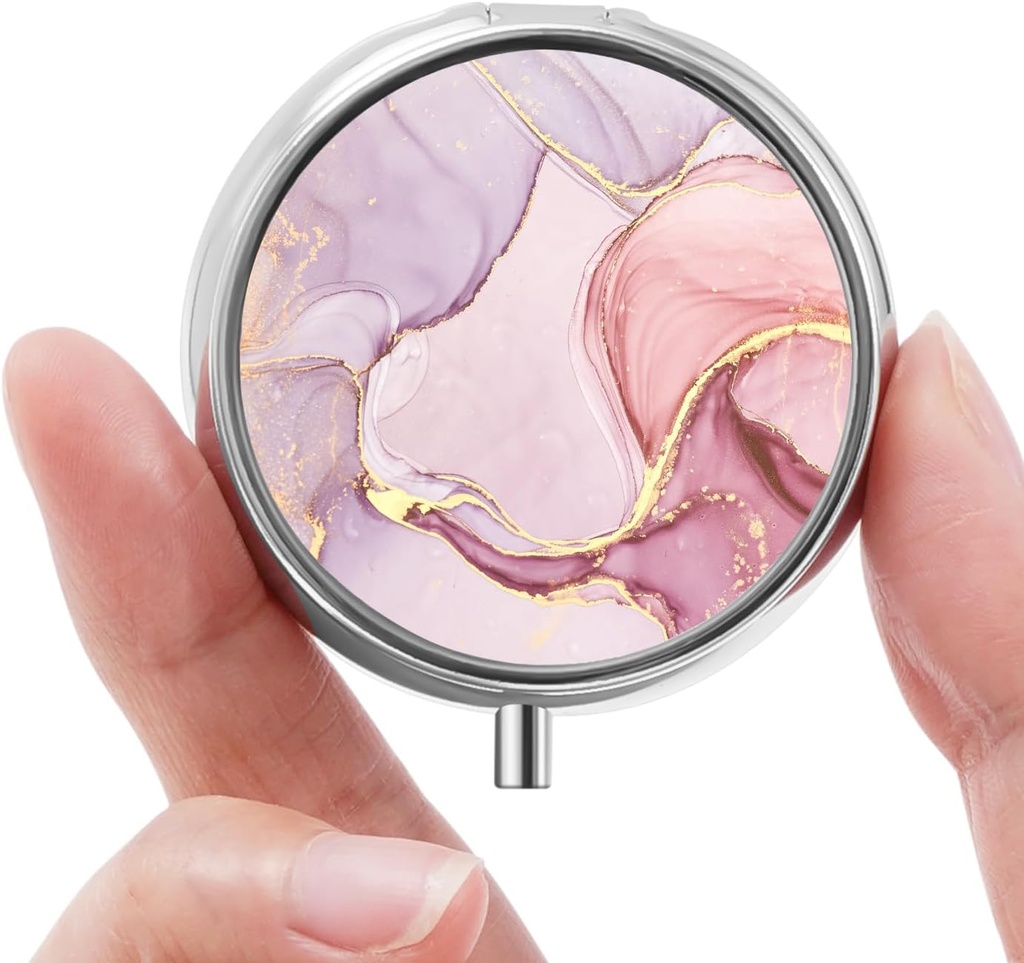 Mini Pill Box, Small Pill Box, Prenosné Pill Box, Roztomilé pilulky Organizátor pre vitamíny, lieky, Rybí olej a doplnky (Pink Marble)