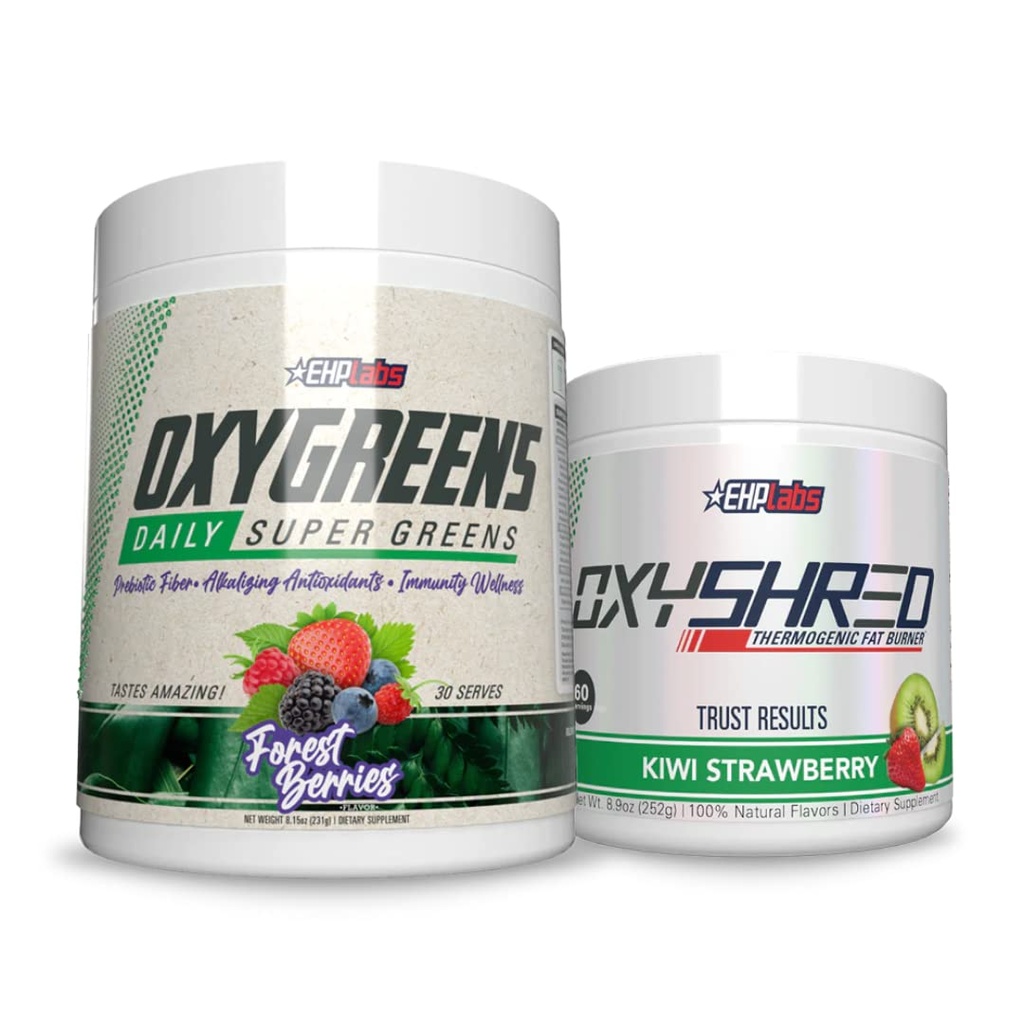 EHP Labs OxyShred + Oxygreens Bundle - Termogenický predcvičný prášok a skarding doplnok, klinicky preukázané preworkout Powder - Daily Super Greens Powder, Spirulina Powder, Greens Superfood Powder
