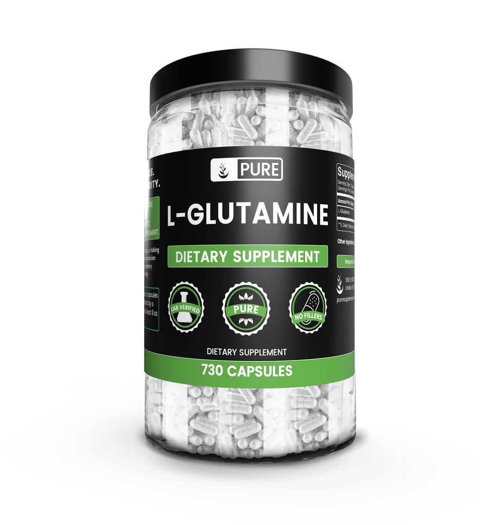 Pure Original Ingrediencie L-Glutamine (730 Kapsule) Žiadne horčík alebo ryžové výplne, Vždy čisté, Lab Overené