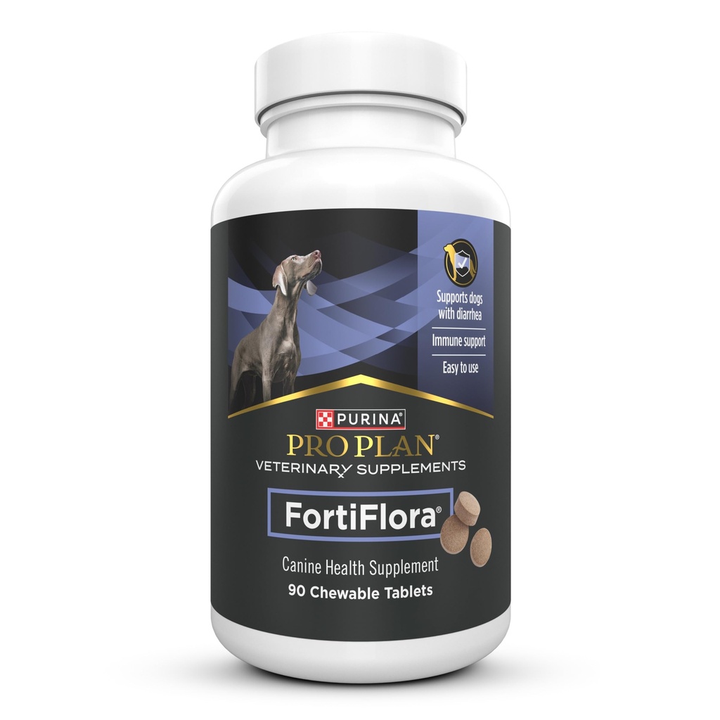 Purina Pro Plan Veterinary Doplnky FortiFlora Probiotiká pre psy Žuvacie tablety pre tráviace zdravie a hnačky - 90 ct. kanister