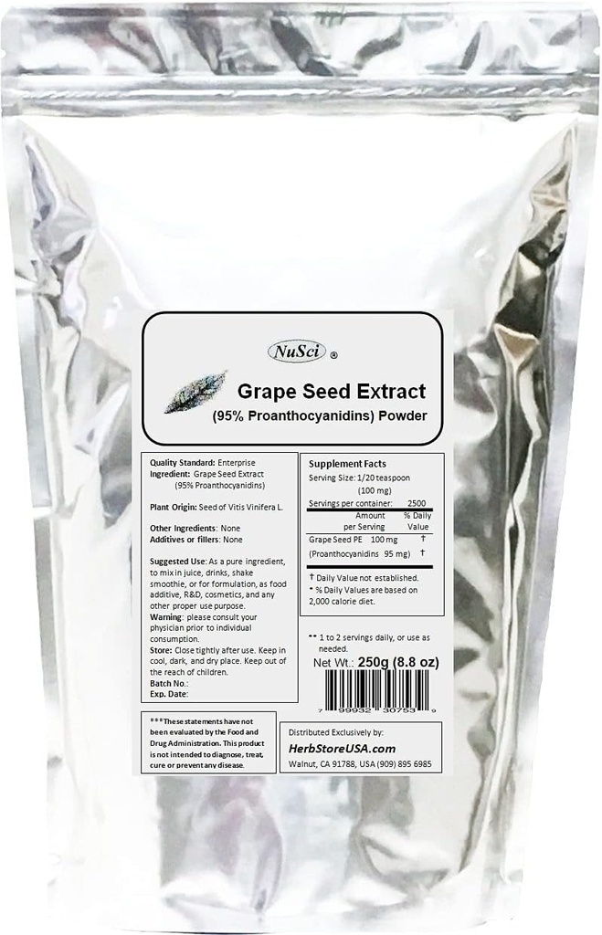 Extrakt zo semien hrozna (Europe) Štandardizovaný 95% Proantokyanidíny OPC (250 gramov (8,8 oz)) Európa Grown GMO Free Non-Ir vyžarované