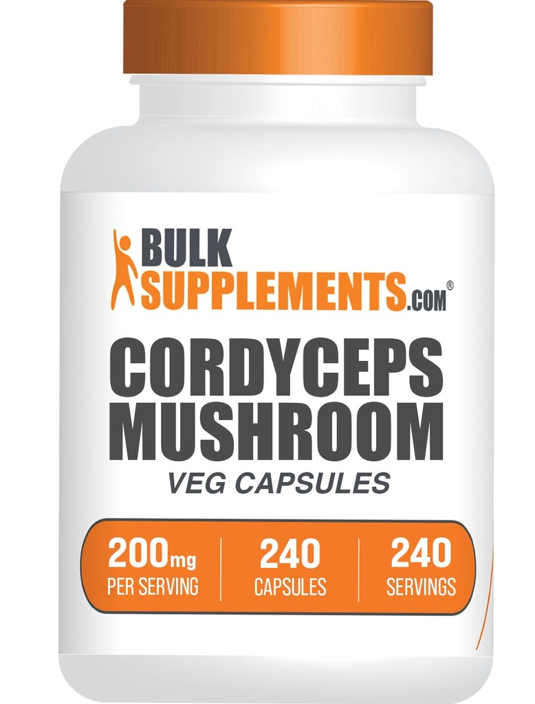 BulkSupplementments.com Cordyceps Mushrom Capsulas - Cordyceps Extract, from Cordyceps Sinensis - Gluten Free, 2000mg Equivalent Serving - 1 Kapsula na Serving, 240 Veg Capsules (Pack of 1)