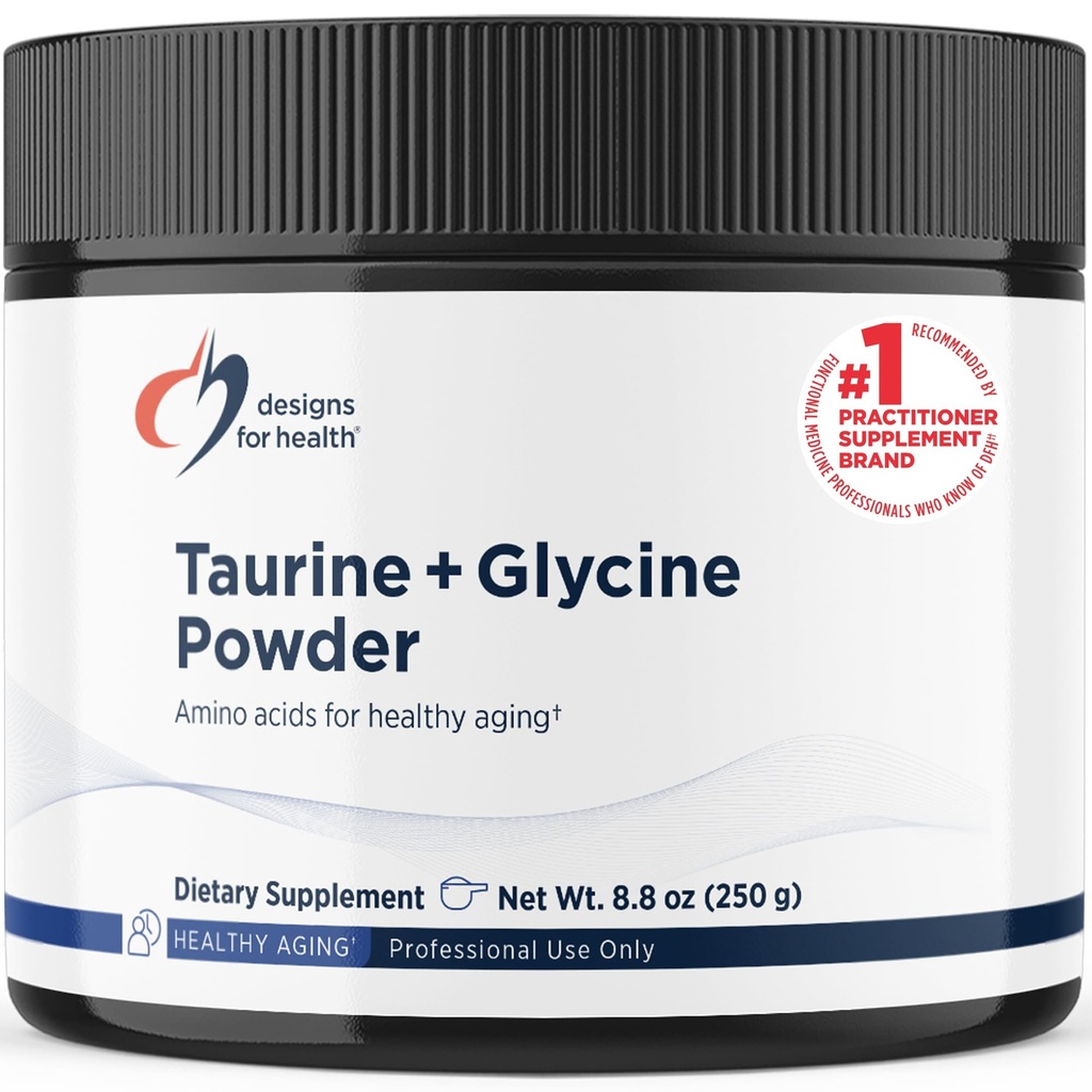 Dizajn pre zdravie Taurín + glycín prášok - Aminokyseliny pre zdravé starnutie - podporuje Cellular, Metabolic & Heart Health - Neglavovaný GMO Amino Acid prášok (250 g)
