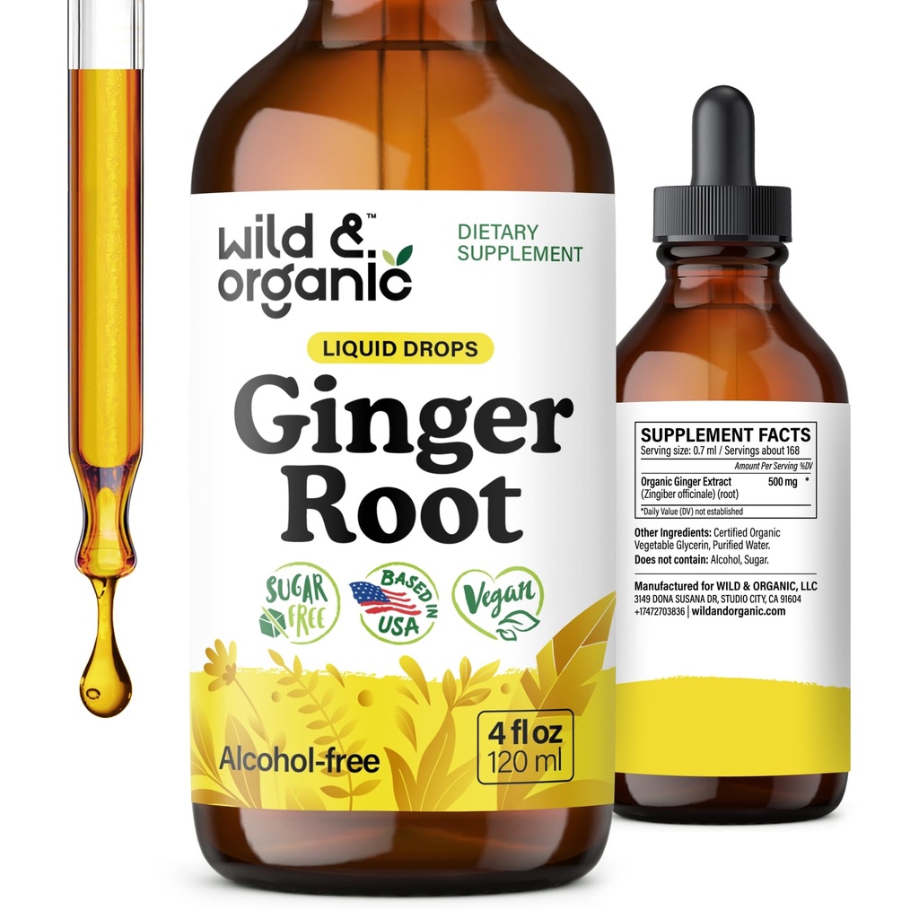 Wild & Organic Ginger Root Extract kvapky - Immune & Tráviaca podpora - Liquid Ginger Supplements - Vegan, Cukor & Alkohol-bez tinktúry - 4 fl oz