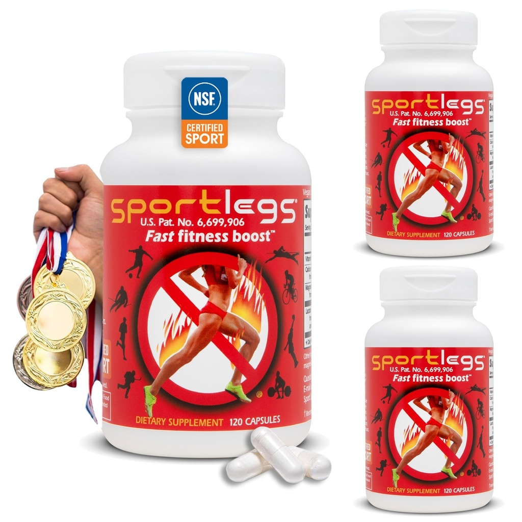 SPORTLEGS Rýchla Fitness Boost pre cvičenie pre mužov a ženy, Doplnky kyseliny mliečnej, Športové vytrvalosť paliva, Vytrvalosť Doplnky pre bežcov - NSF Certified for Sport, 120-Capsule fľašu, Balenie 3