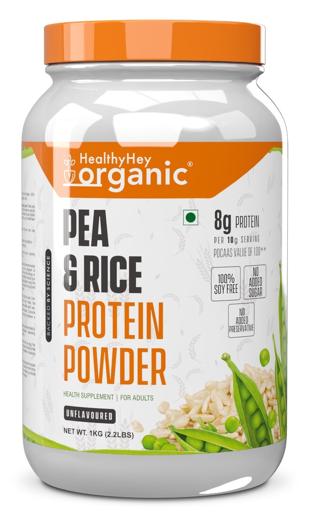 Raw Pea & Rice Protein Powder -100% Plant Protein Powder Gluten free (Unflavoured - 1 Kg)