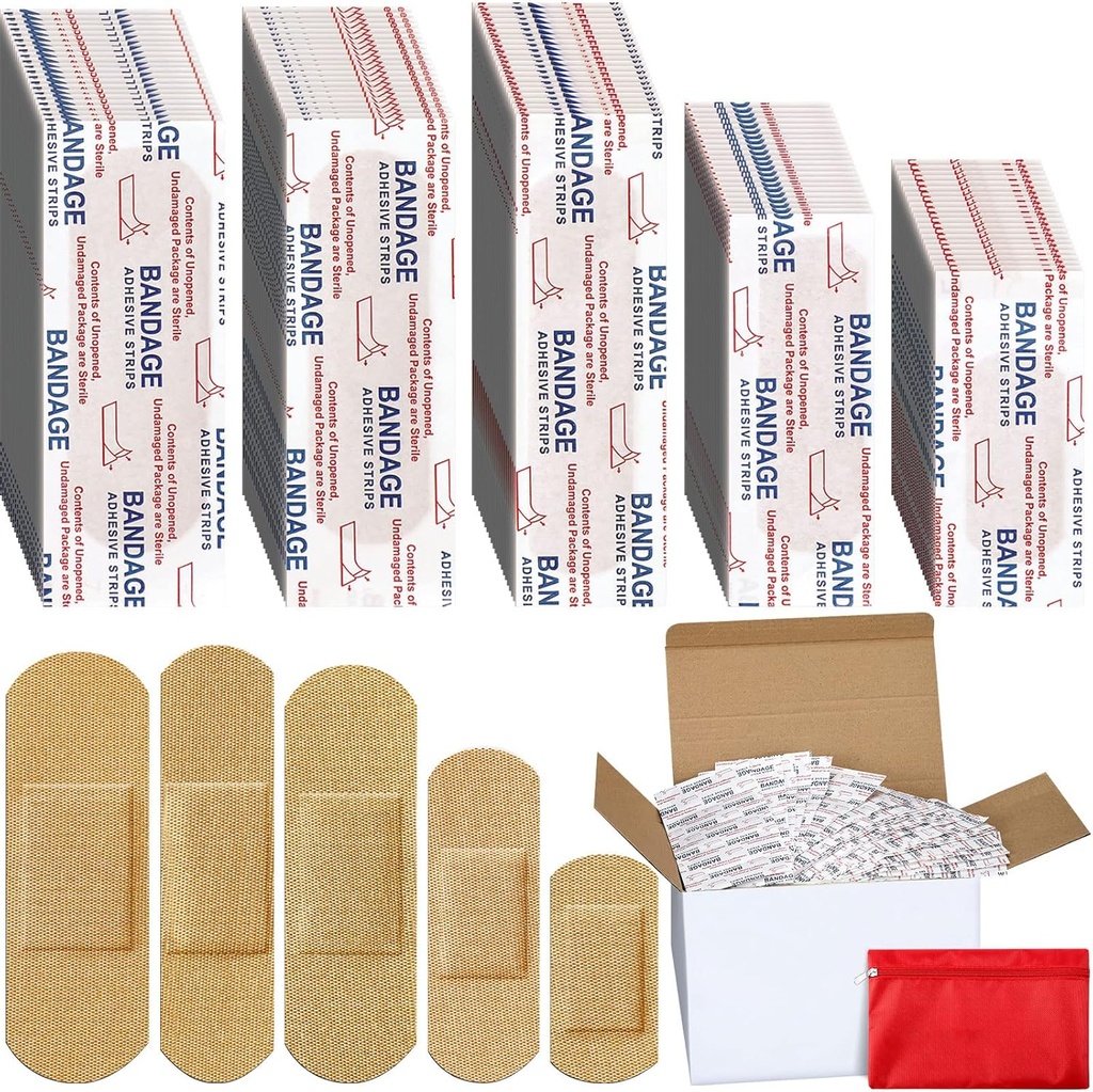 Lounsweer 2000 ks Textílie adhezívne pásy Rôzne balenia hromadne rozmanité veľkosti flexibilné priedušné Patch tkaniny pásy pre rodinu prvej pomoci kože zábal prst rana, prírodné