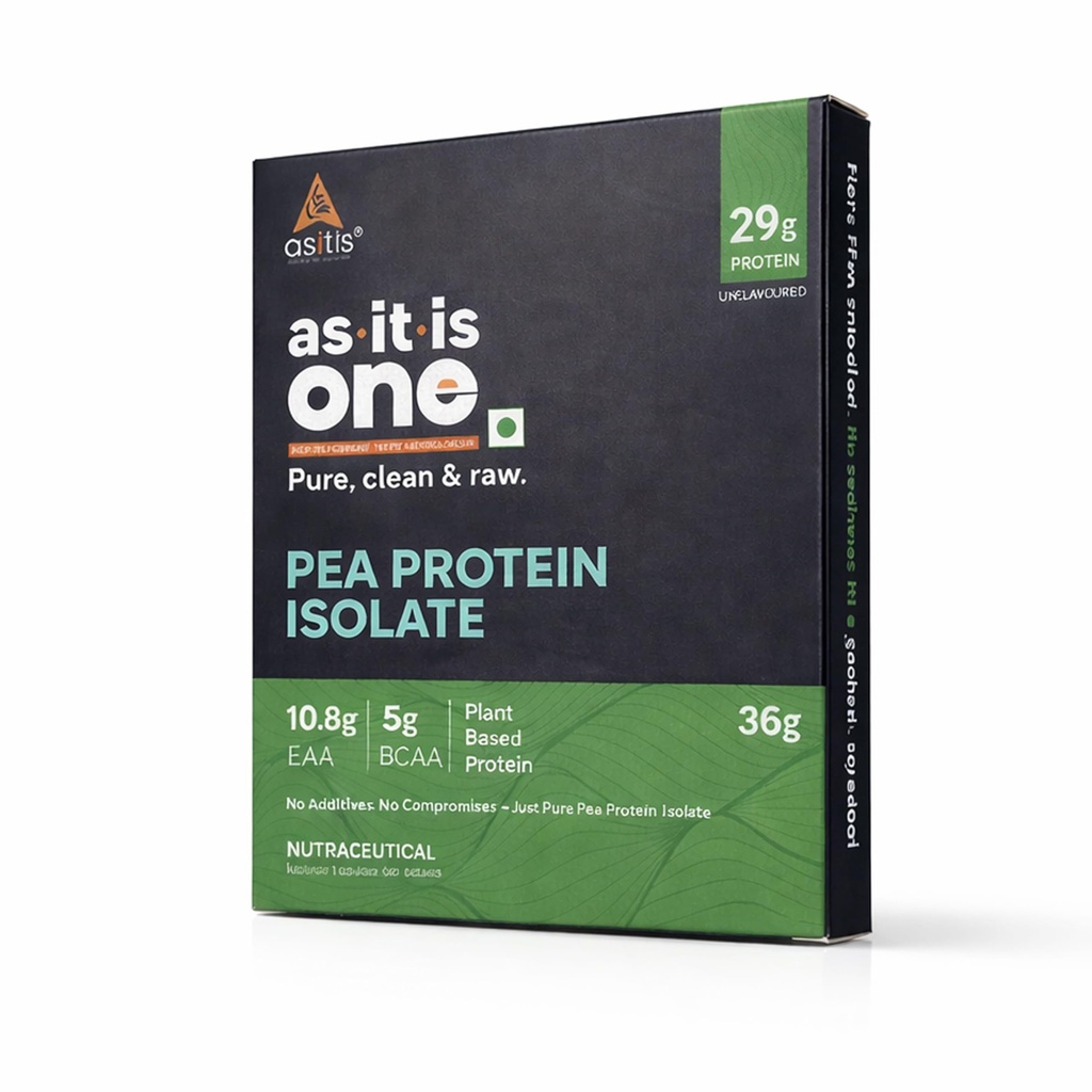 AS-IT-IS ONE Pea Protein Isolate, Unflavoured & Unsweetened, 29g Protein per Serving, 36g Sachet - Plant-Based, For All Ages Adults & Lifestyle Maintenance