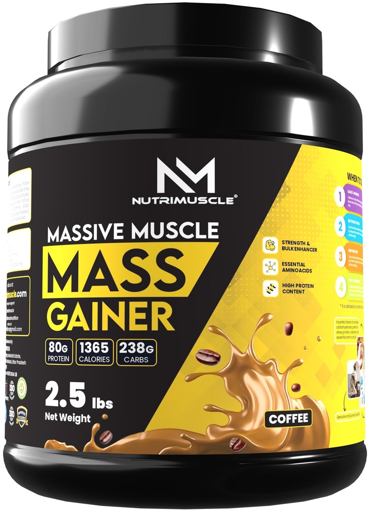 NUTRIMUSCLE MASSIVE MUSCLE MASS GAINER - 2.5 LBS - 1.134 KGS - CHOCO LATTE FLAVOUR - FOR MUSCLE AND MASS GAIN - MADE IN INDIA