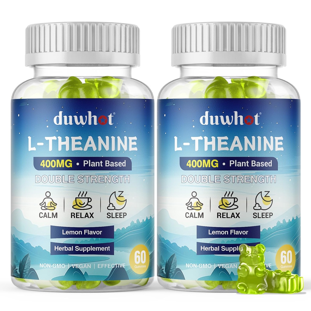 L-Theanine Gummies 400mg, Chewable Theanine Supplement for Adults & Kids 4+, Natural Stres Relief, ZZ & Focus Supplement, Vegan, Low Sugar, Non-Drowsy, Lemon Flavor, 120 Chewables