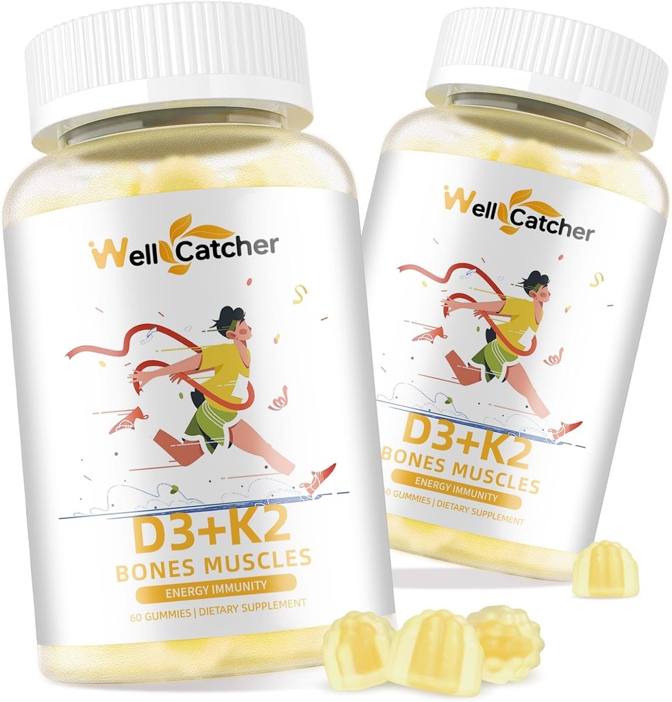 Vitamín D3 K2 Gummy - Vitamín D3 5000IU K2 (MK-7) 120mcg Doplnky s vitamínom B Complex Cukor Bez pre dospelých Deti podporujú kostné zuby Sila imunitného Mango Flavor 60 Počet 2 balenia