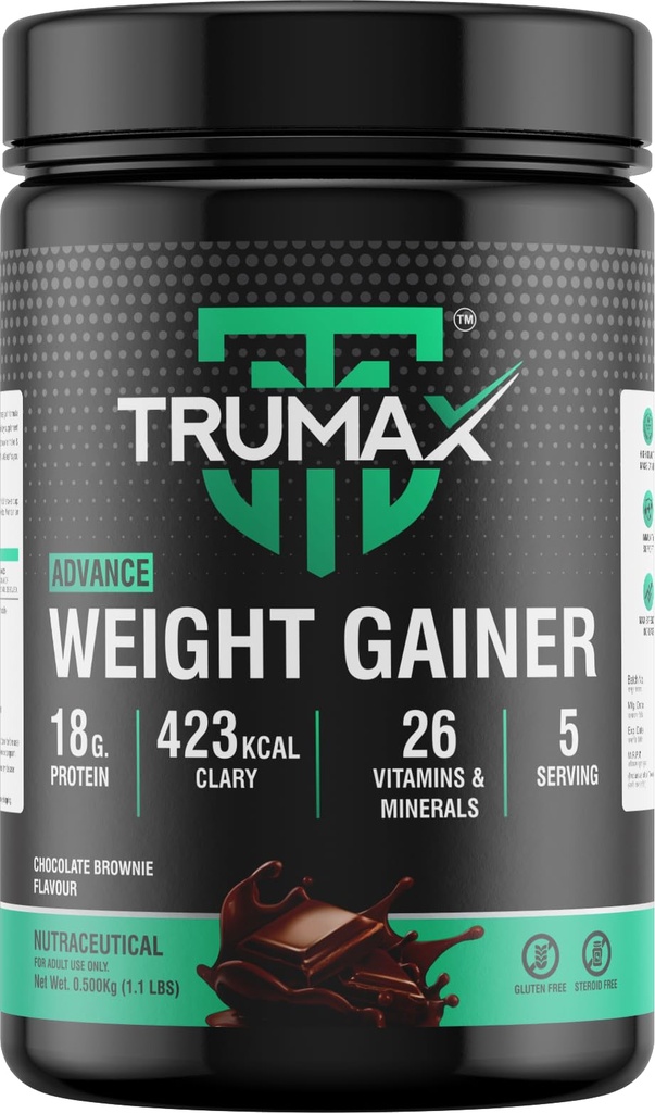 Advance Weight Gainer | 500g | 18g Protein & 423 Calories for Muscle Growth with 26 Minerals & Vitamins | Whey Protein | Reduces Muscle Breakdown & Boosts Endurance | Chocolate Brownie