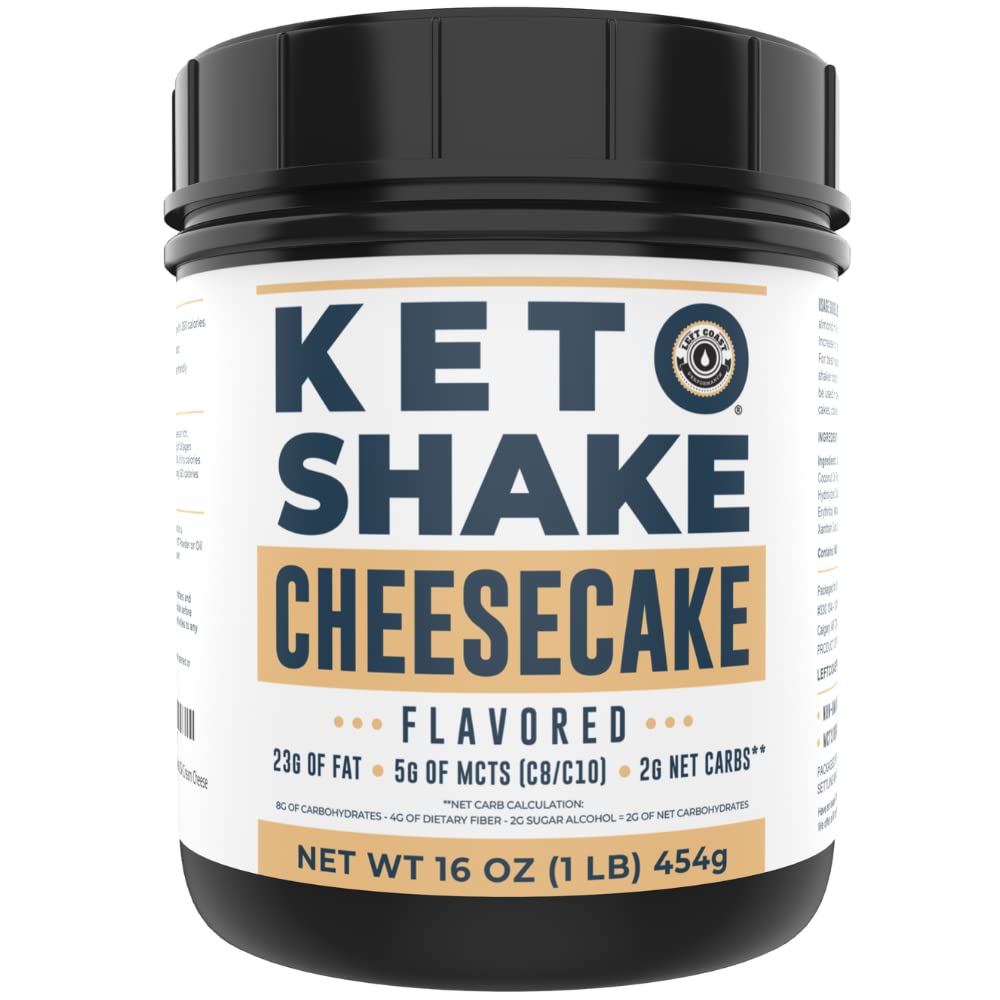 16oz Cheesecake Keto Meal Replacement Shake - Powder Mix s nízkym obsahom sacharidov Keto Proteín s vysokým obsahom tukov Shake s MCT z kokosového oleja prášku, Collagen Peptides a Real USA Cream Cheese - 2 Net Carbs