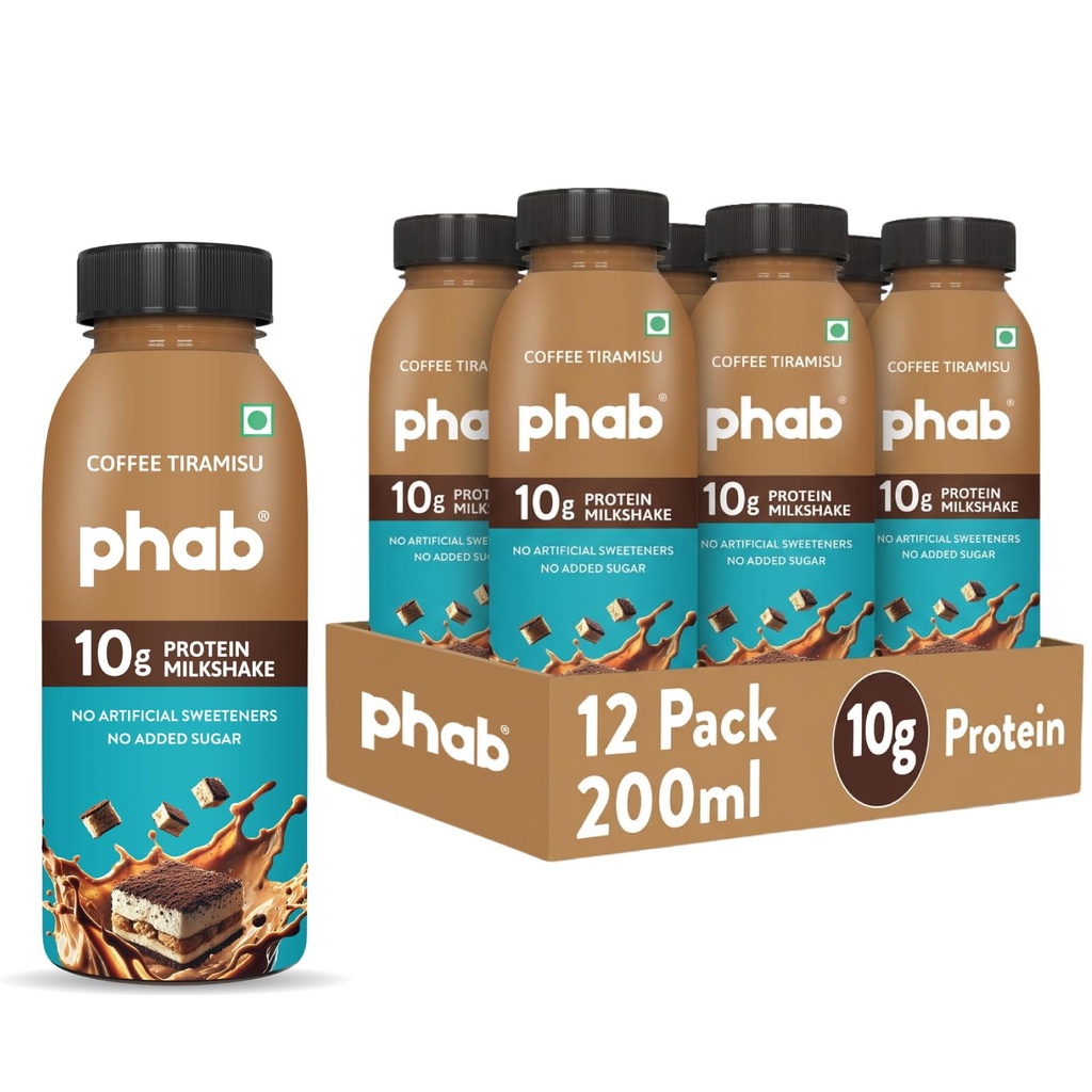 Phab Coffee Tiramisu 10g Protein Milkshake | Under 95 Calories | No added sugar | Gut-friendly | No Preservatives | (12 x 200ml)