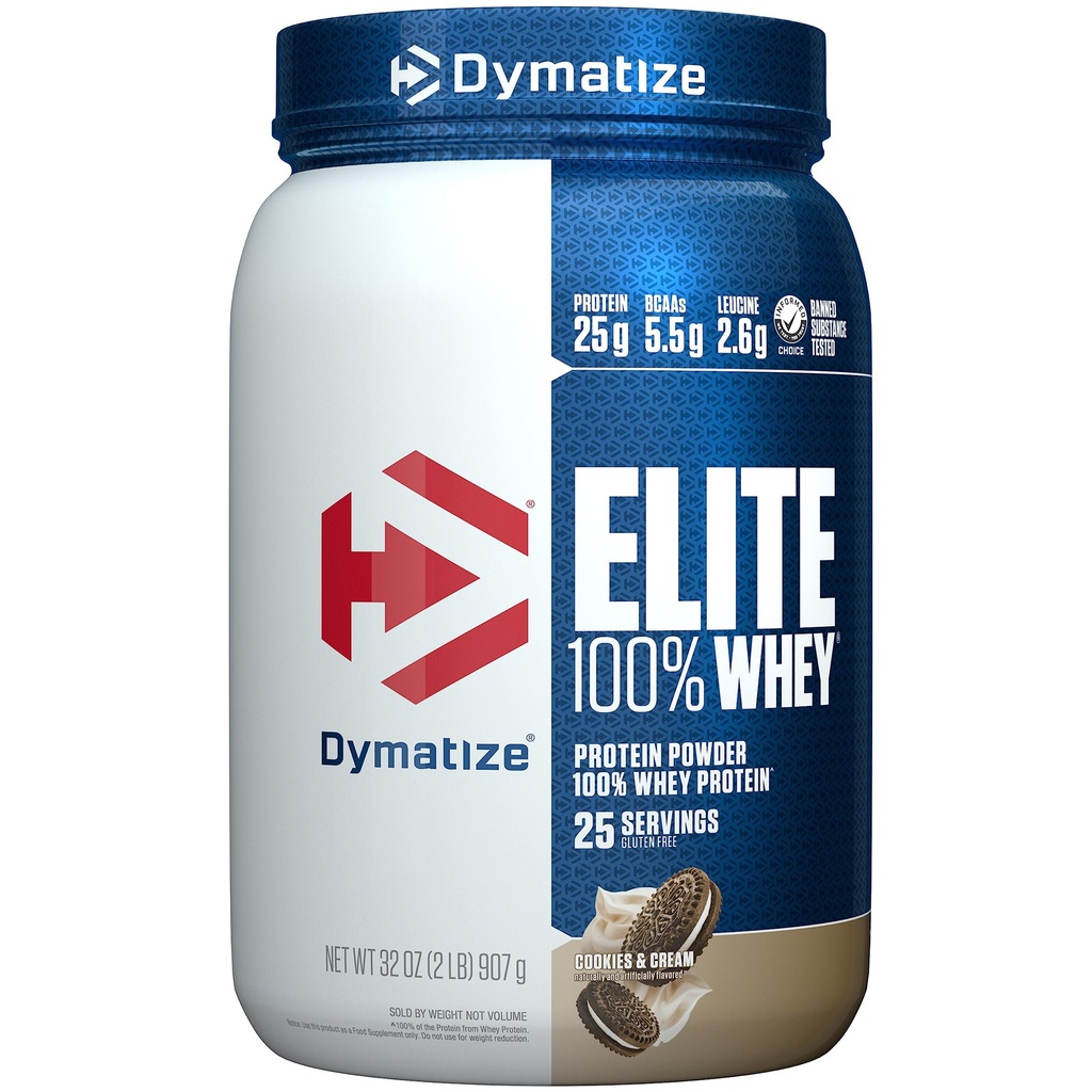 Dymatize Elite 100% Srvátkový prášok, Cookies & Cream, 25g proteínu, 5,5g BCAA, menej ako 140 kal., bez lepku, 3g Carb, 2g cukru, 3g tuku (25 porcií)