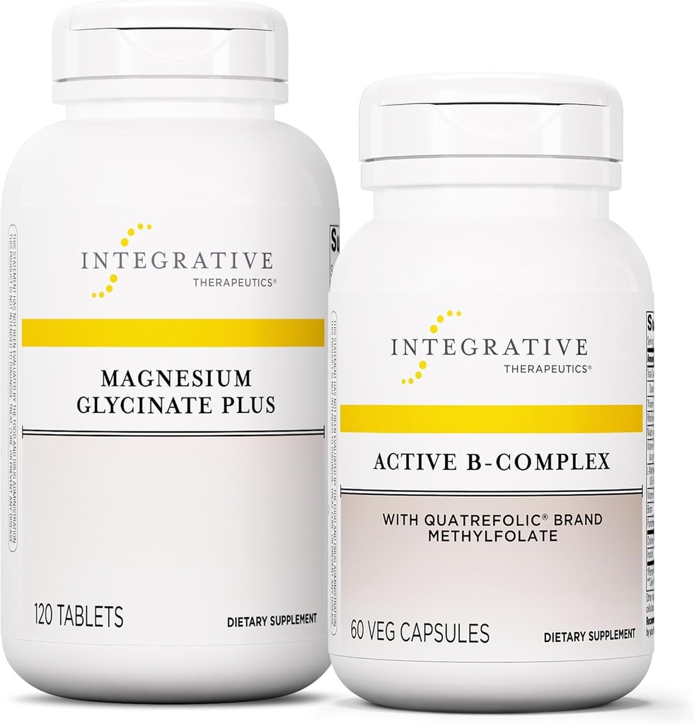 Integratívne terapie Bundle s aktívnymi B- Complex, 60 kapsúl a horčík Glycinate Plus, 120 tabliet - Active B- Complex na podporu energetického metabolizmu* - Podpora zdravia mozgu, zdravia srdca a nervov