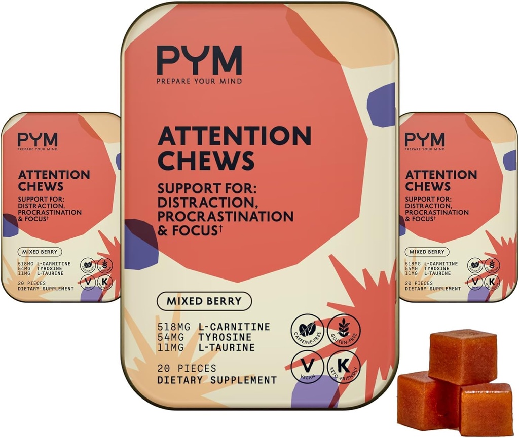 PYM Upozornenie Chews Support for Procrastination, Focus & Production, 60 Gróf 