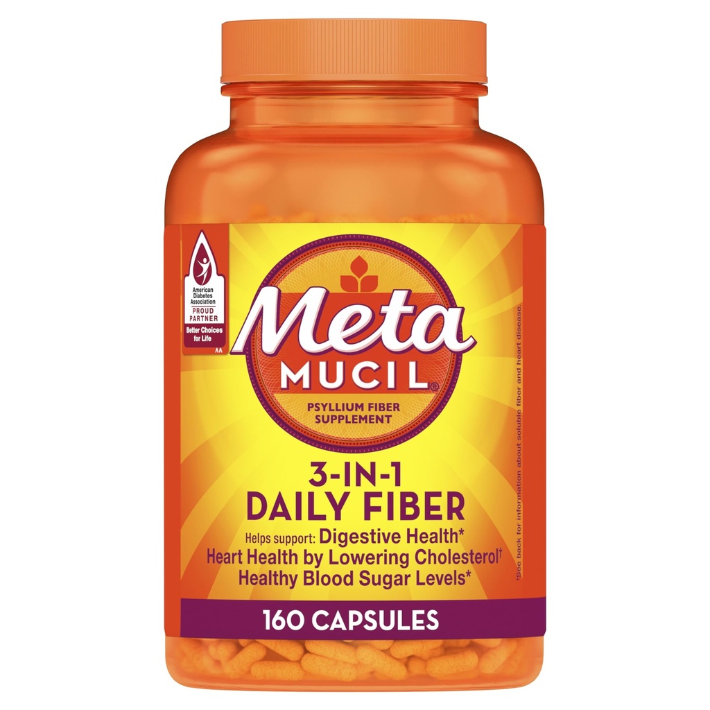 Metamucil Psyllium Husk Fiber Supplement, 3-in-1 pre tráviace zdravie, Plant Based, 160 Počet, Balenie 2
