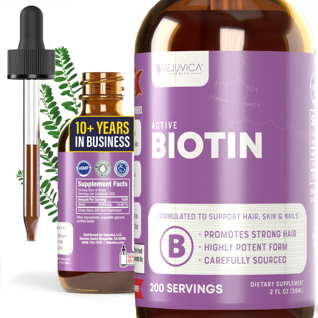 Rejuvica Health Active Biotin - Advanced Liquid Biotin Supplement - 5000mcg Podpora vlasov kože a nechtov
