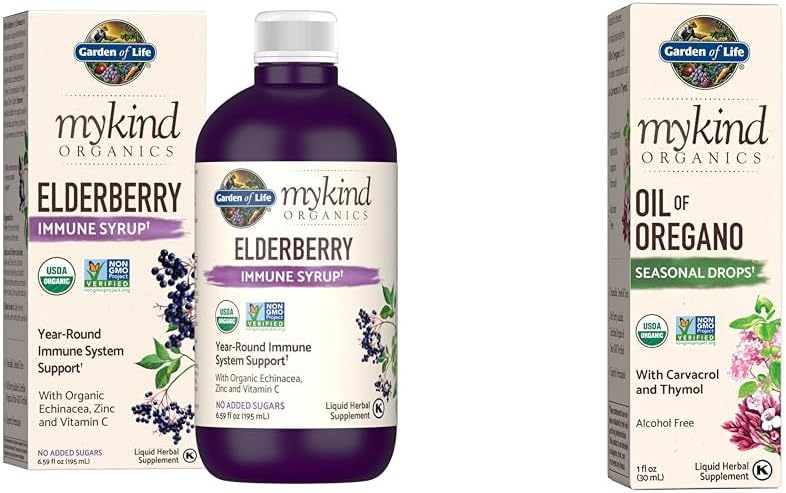 Záhrada života Organické látky Rastlinné-založené bazy Imunitný sirup 6.59 fl oz & Organics Oil of Oregano Sezónne kvapky 1fl oz (30 ml) Tekutina